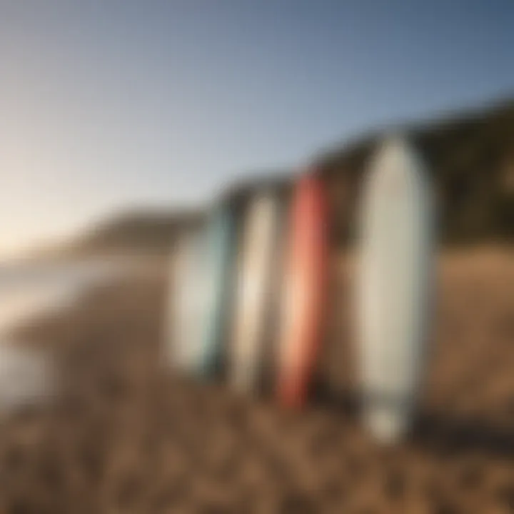 Surfboards lined up at the Great Ocean Road