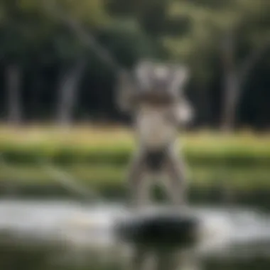 A tranquil lake setting with a wakeboarder mastering the hangtime koala technique