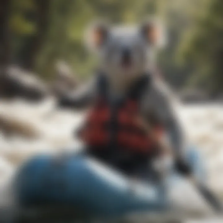 A thrilling whitewater rafting image capturing a participant in hangtime koala form