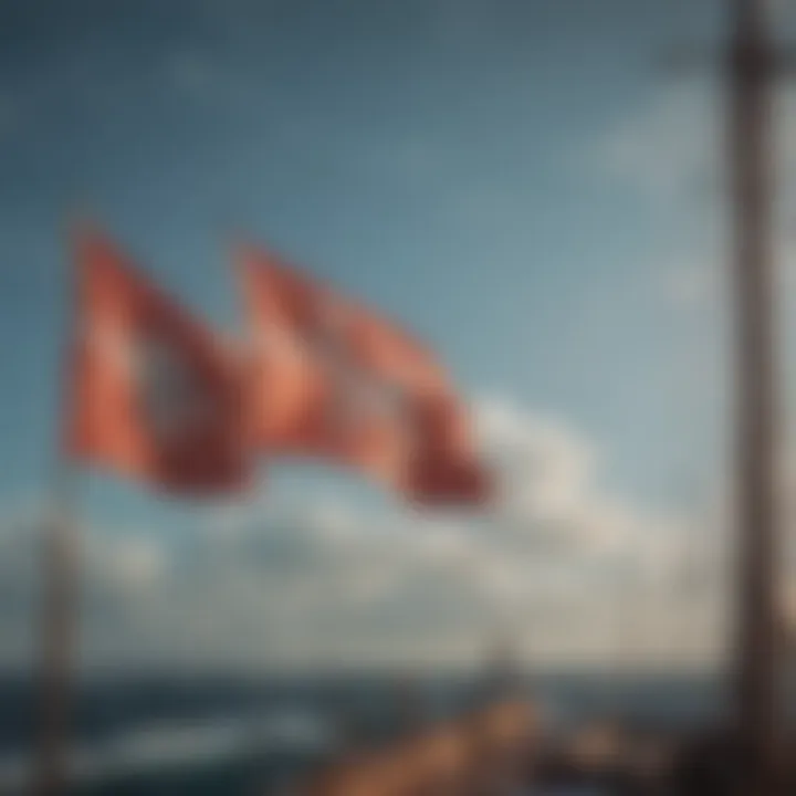 Historical navigation flags displayed in a maritime setting