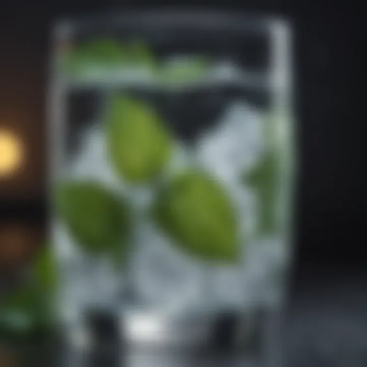 Ice Water in Glass with Mint Leaves