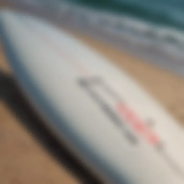 Close-up of surfboard dimensions and specifications