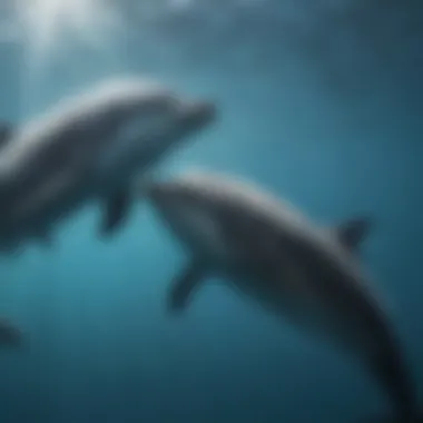 Underwater view of a bottlenose dolphin communicating with others