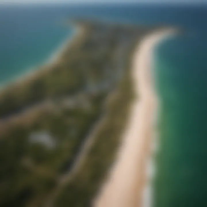 Aerial view of Jupiter coastline during kiteboarding