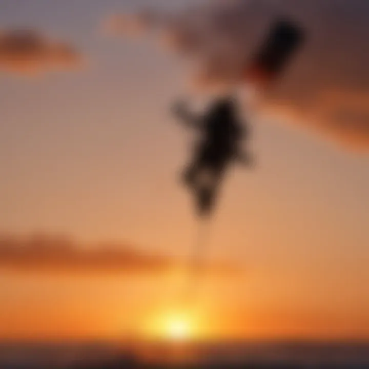 Silhouette of Kite Boarder Against Majestic Sunset Sky