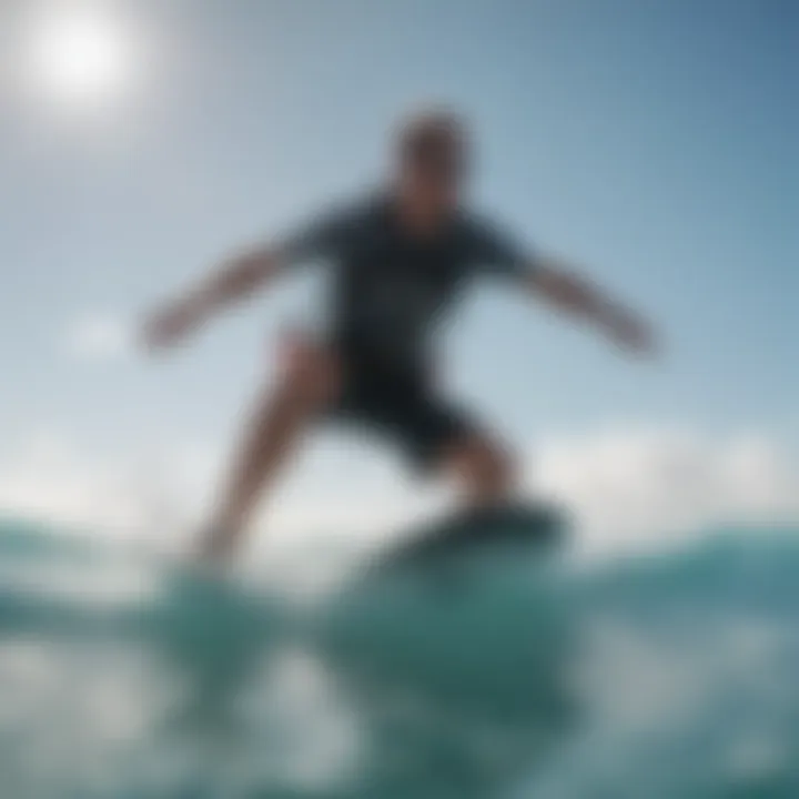 Kiteboarder gliding through the crystal-clear waves