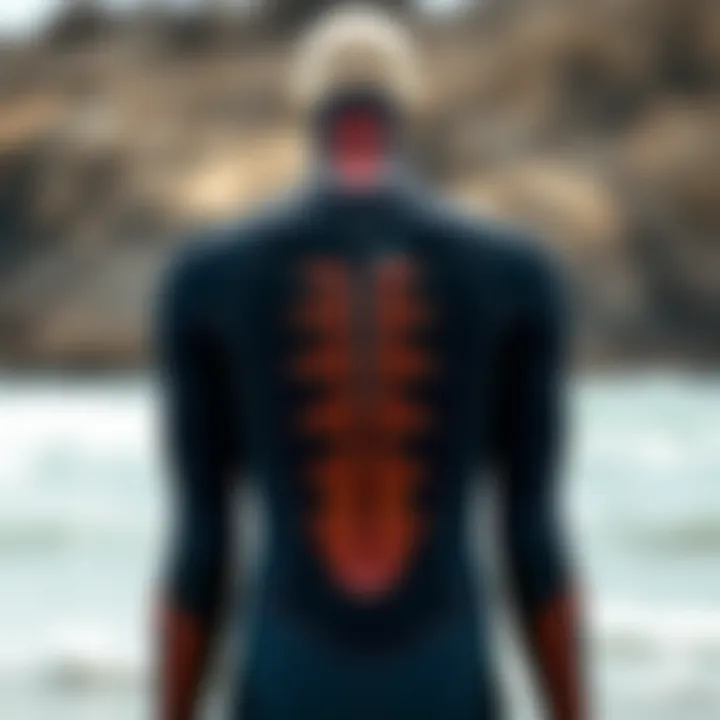 Detailed view of wetsuit fit on a mannequin demonstrating body contours