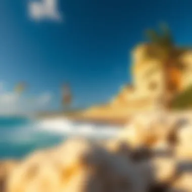 The Beautiful Coastline of Aruba Scenic view of the Aruba coastline with kitesurfers in action