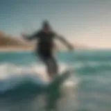 Dynamic kitesurfing maneuver on turquoise waves