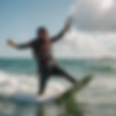 An individual expertly maneuvering on a kiteboard amidst vibrant ocean waves