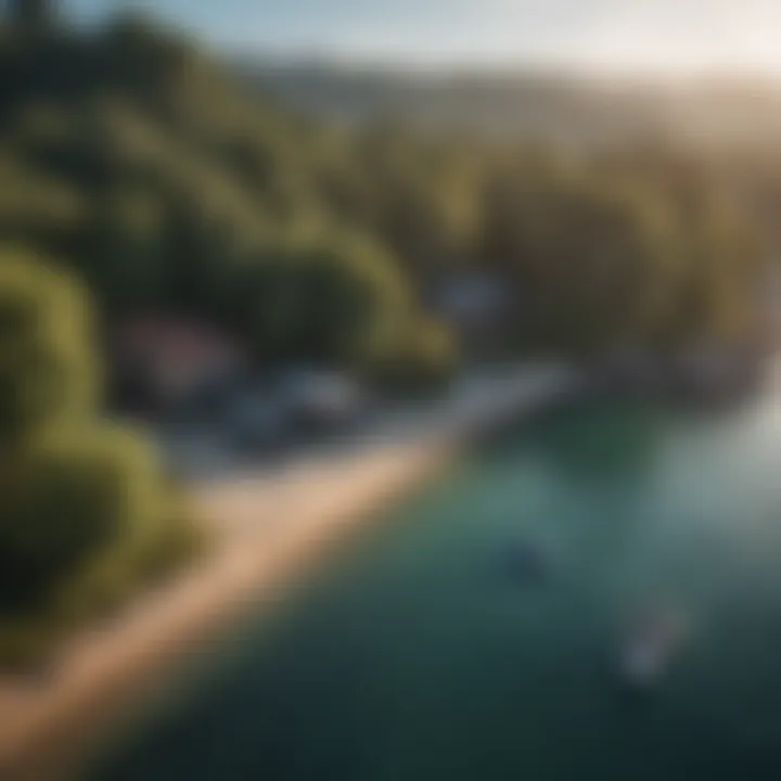 Aerial view of a serene watersports location