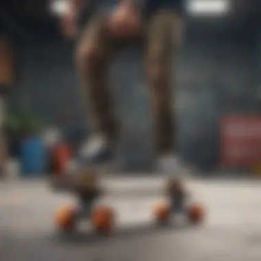 A skateboarder practicing balance on a skateboard