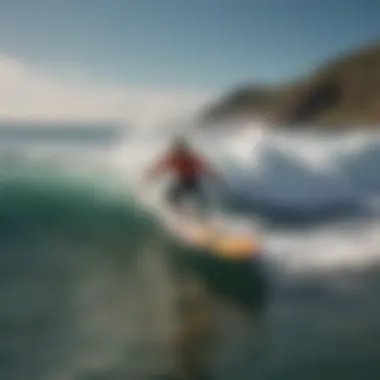 Dynamic view of a Lib Tech surfboard on a wave