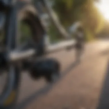 Longboard securely attached to bike rack