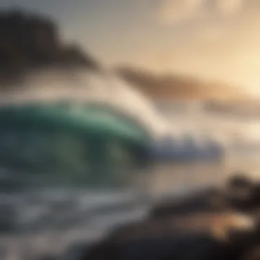 Majestic wave breaking on rocky coast