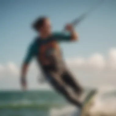 Action shot of a kiteboarder maneuvering effortlessly with a slingshot kite bar