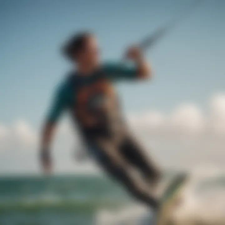 Action shot of a kiteboarder maneuvering effortlessly with a slingshot kite bar