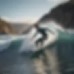 Surfer riding a wave with perfect form