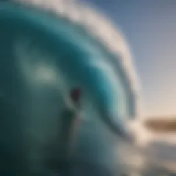 Surfer navigating a massive wave with expertise
