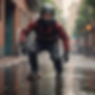 Skateboarder wearing protective gear and helmets for safety