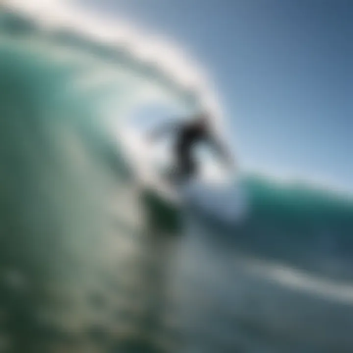 Surfer navigating through a barrel wave