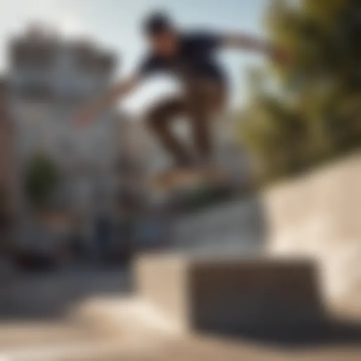 Skateboarder performing an ollie over an obstacle