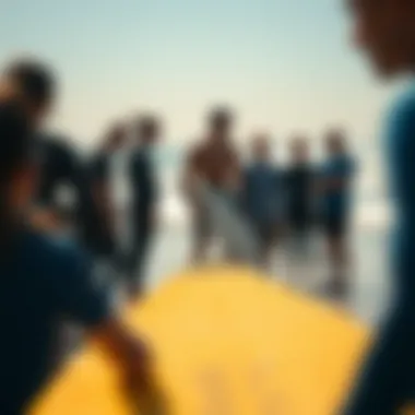 Guidance on the Beach Surf instructor guiding students on the beach