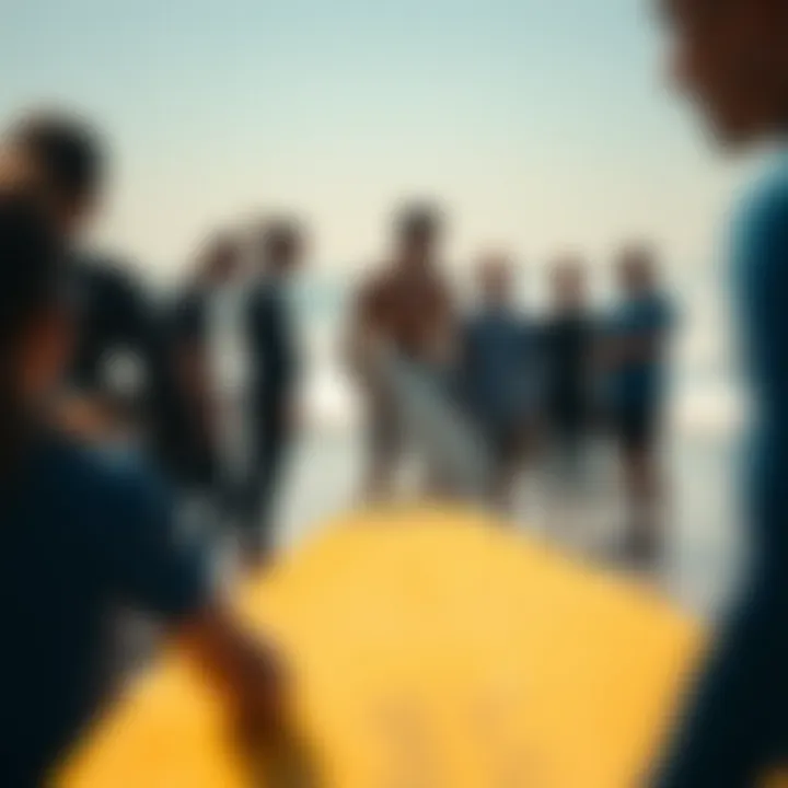 Guidance on the Beach Surf instructor guiding students on the beach