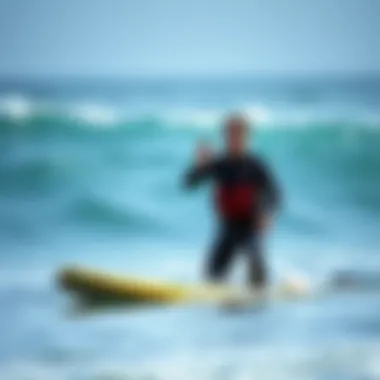 Safety First in Surfing Instructor demonstrating safety protocols in the water