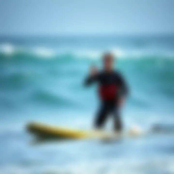 Safety First in Surfing Instructor demonstrating safety protocols in the water