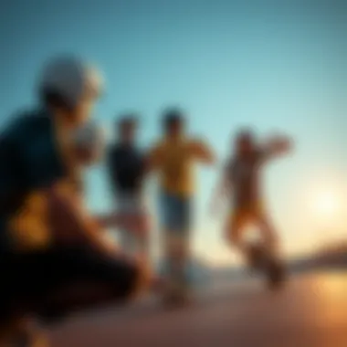 Skater Collaboration and Learning A group of skaters sharing tips on ollie techniques.