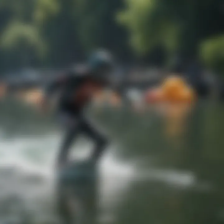 Wakeboarder navigating through a series of buoys