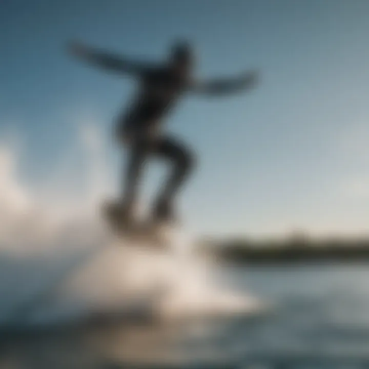 Wakeboarder launching off a wake with perfect form