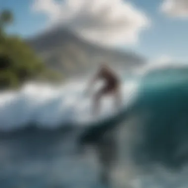 Adventurous Surfer Riding Waves in Maui