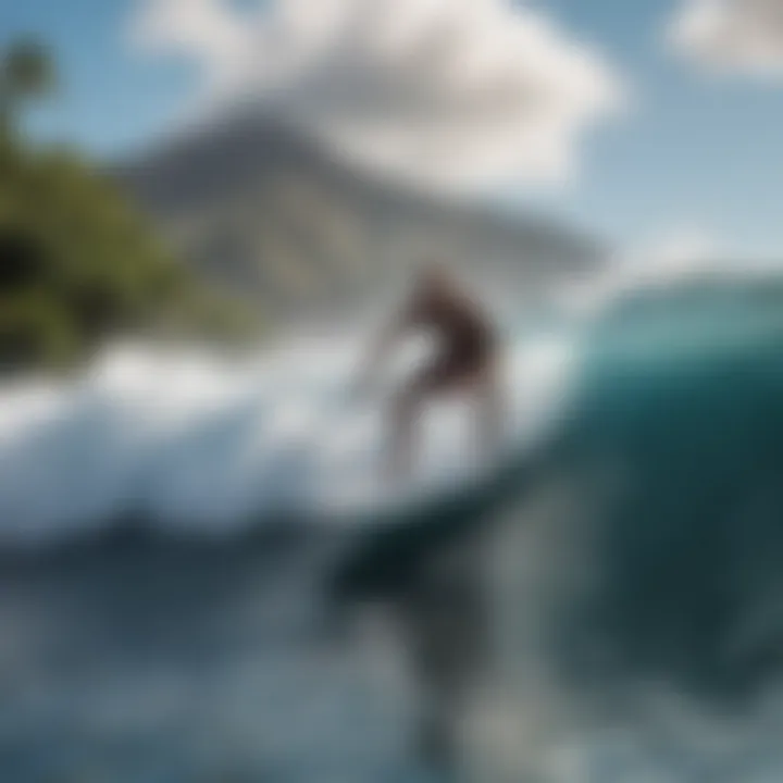 Adventurous Surfer Riding Waves in Maui