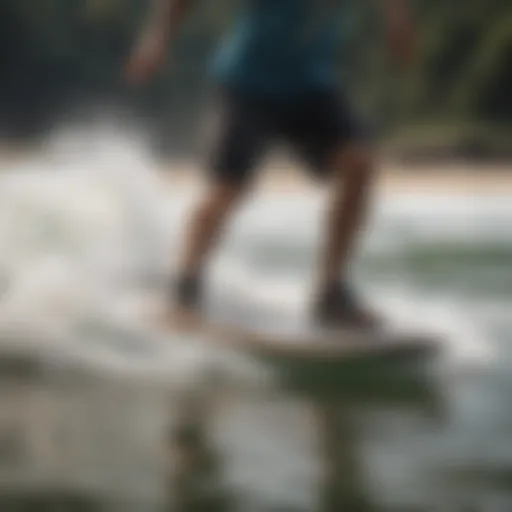 Skimboarder executing a perfect carve with stomp pad