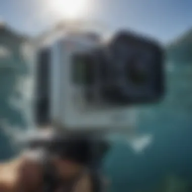 Close-up of a GoPro mouth mount capturing underwater action