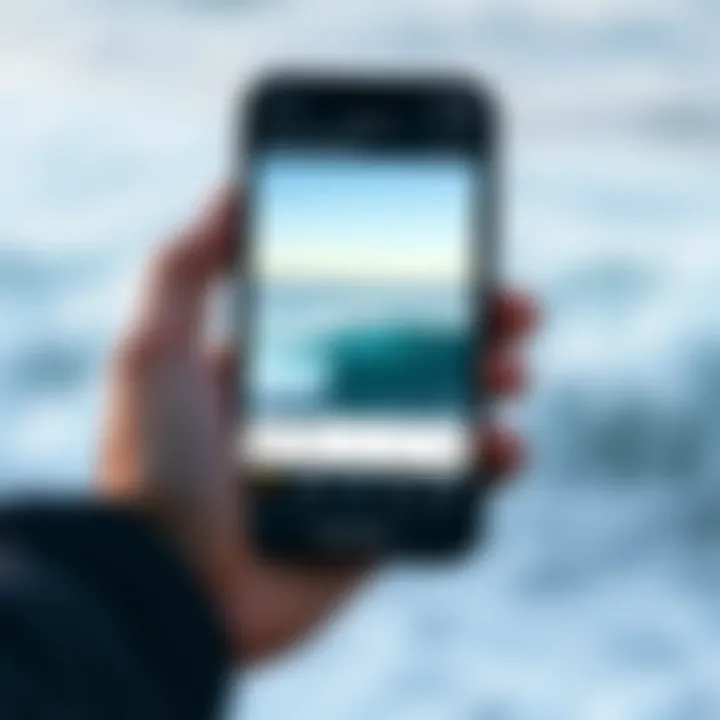 Mobile Wave Forecast at Your Fingertips A close-up of a mobile device displaying a wave forecast