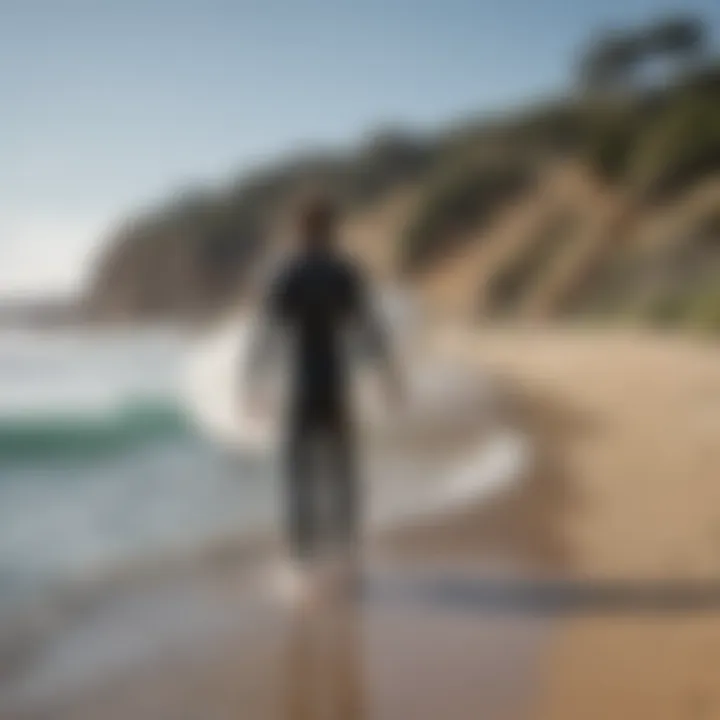 Surfer walking along the coastline at Mornington Peninsula