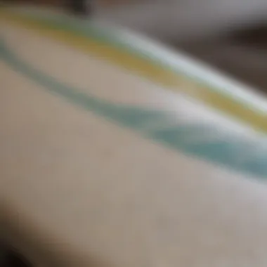 Close-up of surfboard materials highlighting fiberglass and epoxy