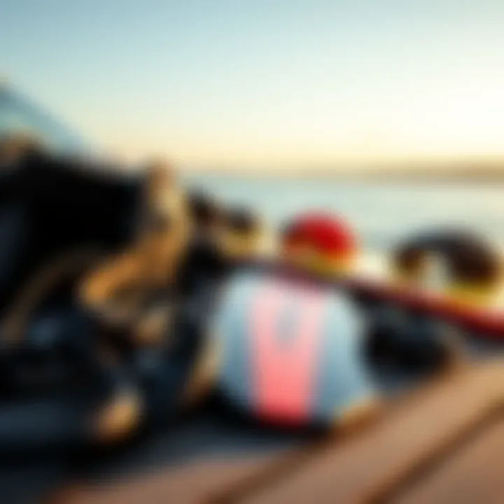 Essential Wakeboarding Safety Gear Essential gear laid out for a safe wakeboarding experience