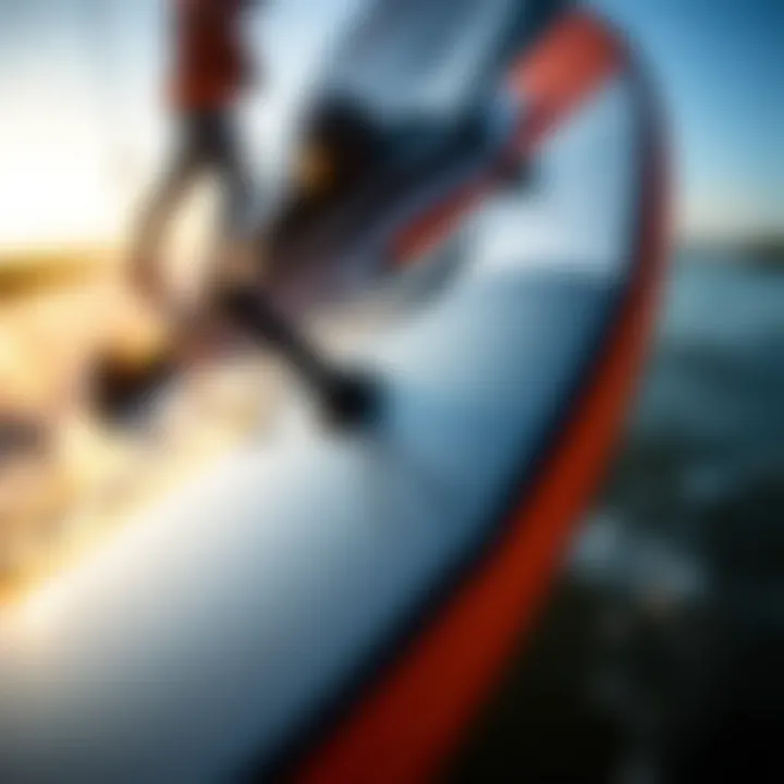 Wakeboard Features Highlighted Close-up of a wakeboard showcasing its features