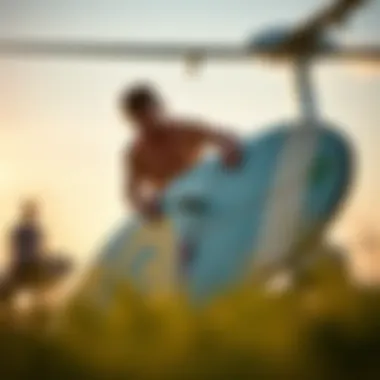 Securing Your Surfboard Traveler securing surfboard bag for flight