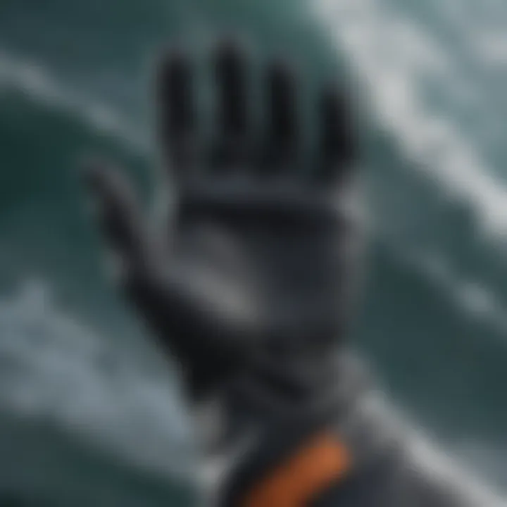 Close-up of textured grip on surfing gloves