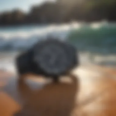 A stylish Nixon surf watch on a surfboard