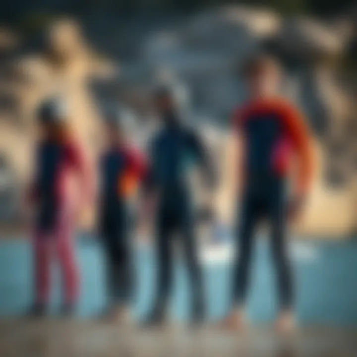 Comparative Analysis of Youth Gear Sizes Youth watersports gear displayed alongside size comparisons