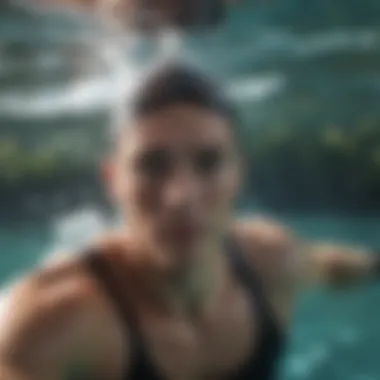 Close-up of a swimmer using fins in open water