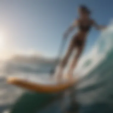 Paddle board cutting through the waves