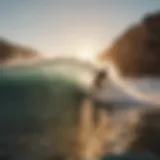 Surfer riding a perfect wave during golden hour