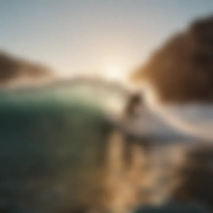 Surfer riding a perfect wave during golden hour